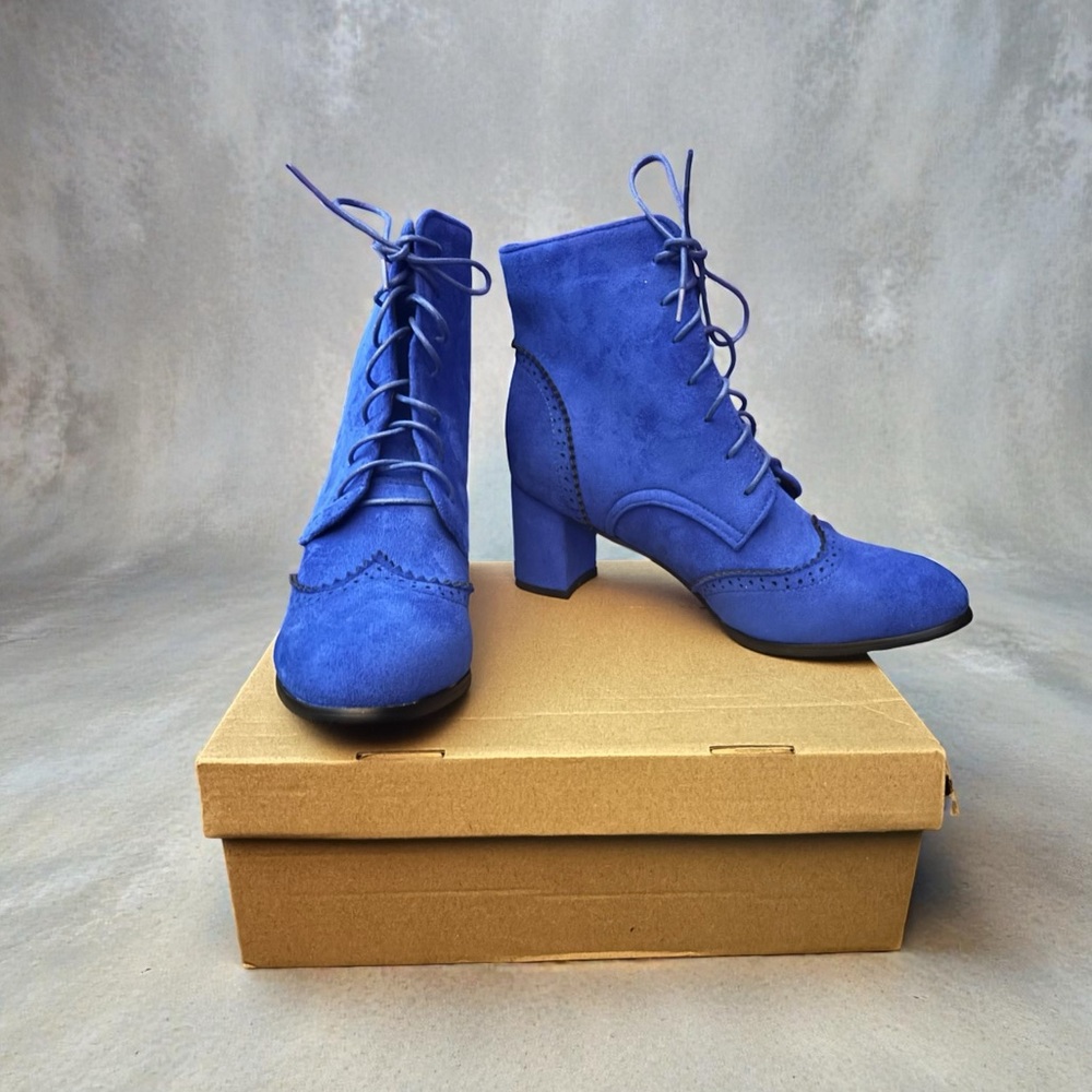 Blue Suede Ankle Boots - Picture 2 of 6